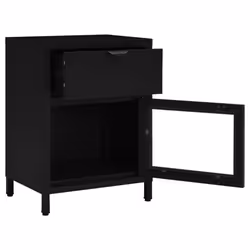 vidaXL Nightstand Black Steel and Glass Bedside Storage Cabinet Side Table - Additional view 7