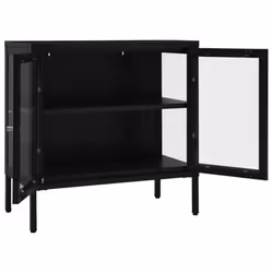 vidaXL Sideboard Black Steel and Glass Highboard Side Book Storage Cabinet