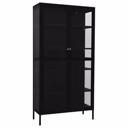 vidaXL Display Cabinet Black Steel and Tempered Glass Side Storage Cabinet