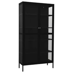 vidaXL Display Cabinet Black Steel and Tempered Glass Side Storage Cabinet