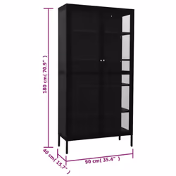 vidaXL Display Cabinet Black Steel and Tempered Glass Side Storage Cabinet - Additional view 10