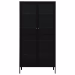 vidaXL Display Cabinet Black Steel and Tempered Glass Side Storage Cabinet - Additional view 4