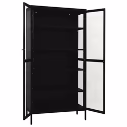 vidaXL Display Cabinet Black Steel and Tempered Glass Side Storage Cabinet - Additional view 7