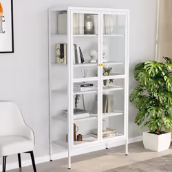 vidaXL Display Cabinet White Steel and Tempered Glass Side Storage Cabinet