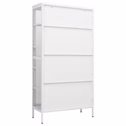vidaXL Display Cabinet White Steel and Tempered Glass Side Storage Cabinet