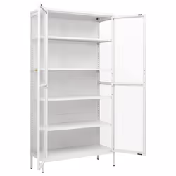 vidaXL Display Cabinet White Steel and Tempered Glass Side Storage Cabinet - Additional view 4