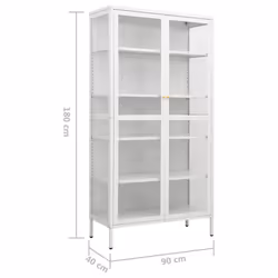 vidaXL Display Cabinet White Steel and Tempered Glass Side Storage Cabinet - Additional view 7
