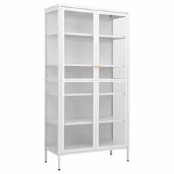 vidaXL Display Cabinet White Steel and Tempered Glass Side Storage Cabinet - Additional view 9