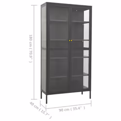 vidaXL Display Cabinet Anthracite Steel & Tempered Glass Side Storage Cabinet