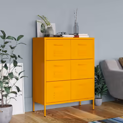 vidaXL Drawer Cabinet Mustard Yellow Steel Sideboard Bookcase Storage Cabinet