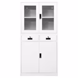 vidaXL Office Cabinet White Steel and Tempered Glass Filing Storage Cabinet - Additional view 4