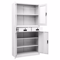 vidaXL Office Cabinet White Steel and Tempered Glass Filing Storage Cabinet - Additional view 8