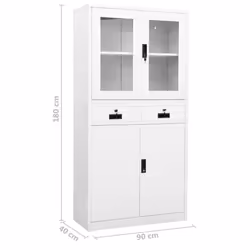vidaXL Office Cabinet White Steel and Tempered Glass Filing Storage Cabinet - Additional view 9