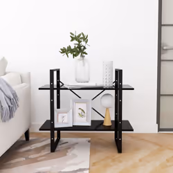 vidaXL 2-Tier Book Cabinet Black Engineered Wood Home Storage Rack Bookcase - Additional view 6