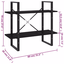 vidaXL 2-Tier Book Cabinet Black Engineered Wood Home Storage Rack Bookcase - Additional view 7