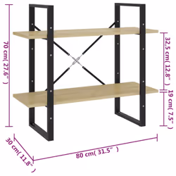 vidaXL 2-Tier Book Cabinet Sonoma Oak Engineered Wood Storage Rack Bookcase - Additional view 7