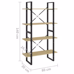 vidaXL 4-Tier Book Cabinet Sonoma Oak Engineered Wood Home Storage Bookcase - Additional view 4