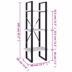 vidaXL 3-Tier Book Cabinet White Engineered Wood Home Storage Rack Bookcase - Additional view 4