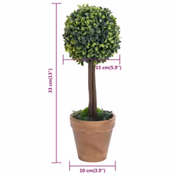 vidaXL 2x Artificial Boxwood Plants with Pots Ball Shaped Decor Multi Sizes - 10 x 33 cm - Additional view 5