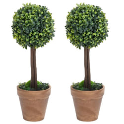 vidaXL 2x Artificial Boxwood Plants with Pots Ball Shaped Decor Multi Sizes - 11.5 x 41 cm