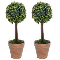 vidaXL 2x Artificial Boxwood Plants with Pots Ball Shaped Decor Multi Sizes - 14.5 x 56 cm