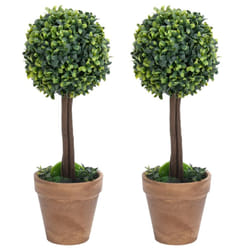 vidaXL 2x Artificial Boxwood Plants with Pots Ball Shaped Decor Multi Sizes - 14.5 x 56 cm