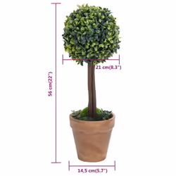 vidaXL 2x Artificial Boxwood Plants with Pots Ball Shaped Decor Multi Sizes - 14.5 x 56 cm - Additional view 5