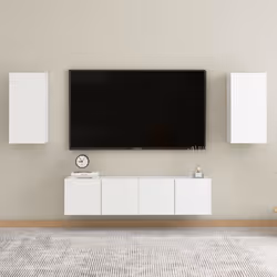 vidaXL TV Cabinet Set 4 Piece White Chipboard Home Furniture TV Stand Cabinet