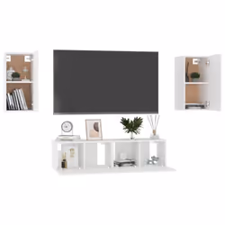 vidaXL TV Cabinet Set 4 Piece White Chipboard Home Furniture TV Stand Cabinet