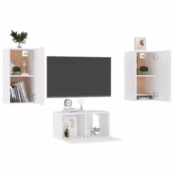 vidaXL TV Cabinet Set 3 Piece White Engineered Wood Furniture TV Stand Cabinet