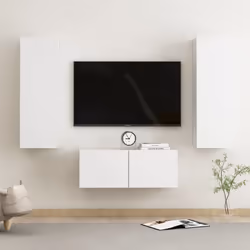 vidaXL TV Cabinet Set 3 Piece White Engineered Wood Furniture TV Stand Cabinet