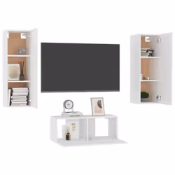 vidaXL TV Cabinet Set 3 Piece White Engineered Wood Furniture TV Stand Cabinet