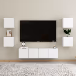 vidaXL TV Cabinet Set 6 Piece White Chipboard Home Furniture TV Stand Cabinet