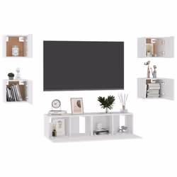 vidaXL TV Cabinet Set 6 Piece White Chipboard Home Furniture TV Stand Cabinet