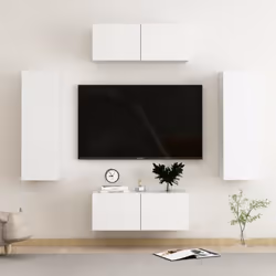 vidaXL TV Cabinet Set 4 Piece White Engineered Wood Furniture TV Stand Cabinet