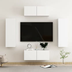 vidaXL TV Cabinet Set 4 Piece White Engineered Wood Furniture TV Stand Cabinet