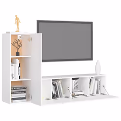 vidaXL TV Cabinet Set 3 Piece White Chipboard Lowboard Living Room Furniture