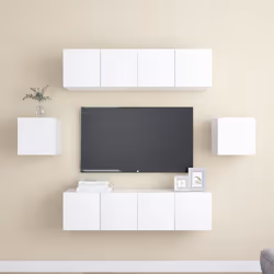 vidaXL TV Cabinet Set 6 Piece White Chipboard Home Furniture TV Stand Cabinet