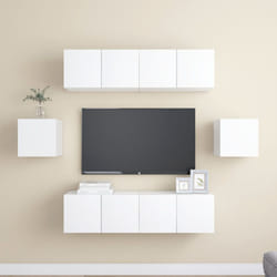 vidaXL TV Cabinet Set 6 Piece White Chipboard Home Furniture TV Stand Cabinet
