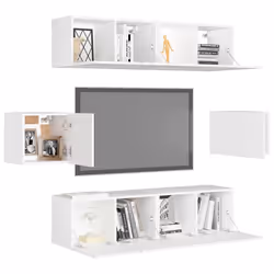 vidaXL TV Cabinet Set 6 Piece White Chipboard Home Furniture TV Stand Cabinet