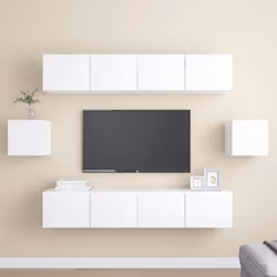 vidaXL TV Cabinet Set 6 Piece White Engineered Wood Furniture TV Stand Cabinet