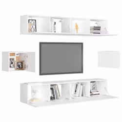 vidaXL TV Cabinet Set 6 Piece White Engineered Wood Furniture TV Stand Cabinet