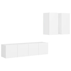 vidaXL TV Cabinet Set 4 Piece White Chipboard Home Furniture TV Stand Cabinet