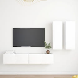 vidaXL TV Cabinet Set 4 Piece White Engineered Wood Furniture TV Stand Cabinet