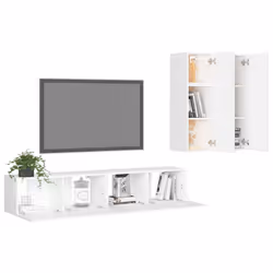 vidaXL TV Cabinet Set 4 Piece White Engineered Wood Furniture TV Stand Cabinet