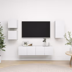vidaXL TV Cabinet Set 5 Piece White Chipboard Lowboard Living Room Furniture