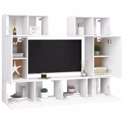 vidaXL TV Cabinet Set 6 Piece White Chipboard Home Furniture TV Stand Cabinet