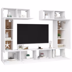 vidaXL TV Cabinet Set 6 Piece White Engineered Wood Furniture TV Stand Cabinet