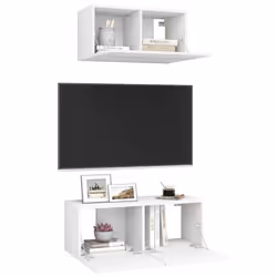 vidaXL TV Cabinet Set 2 Piece White Engineered Wood Furniture TV Stand Cabinet