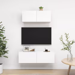 vidaXL TV Cabinet Set 2 Piece White Engineered Wood Furniture TV Stand Cabinet